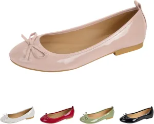 Bowknot Ballet Flats Womens Round Head Casual Flat Shoes Smooth Leather Dress Shoes Wear to Work Easy Slip On Shoe