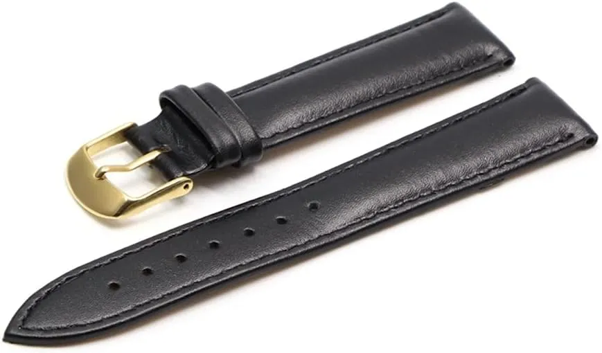 Brown Leather Bracelet with Rose Gold Clasp Bracelet 18mm 20mm Watch Band 22mm Watch Strap for (Color : Black BK, Size : 16mm)