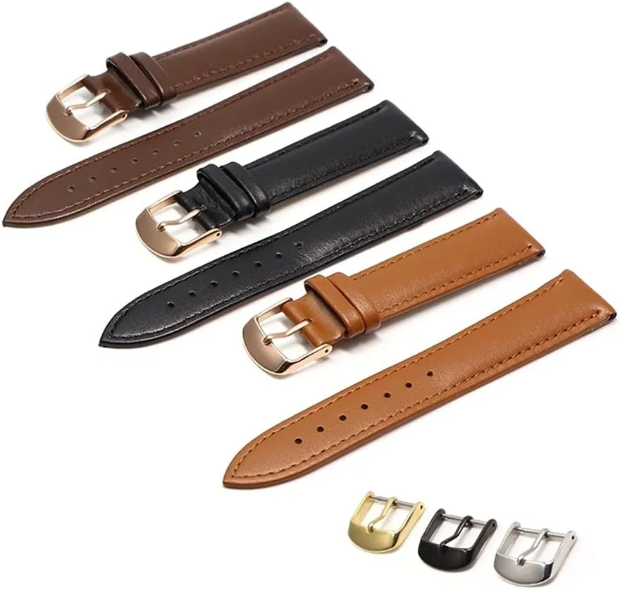 Brown Leather Bracelet with Rose Gold Clasp Bracelet 18mm 20mm Watch Band 22mm Watch Strap for (Color : Black BK, Size : 16mm)