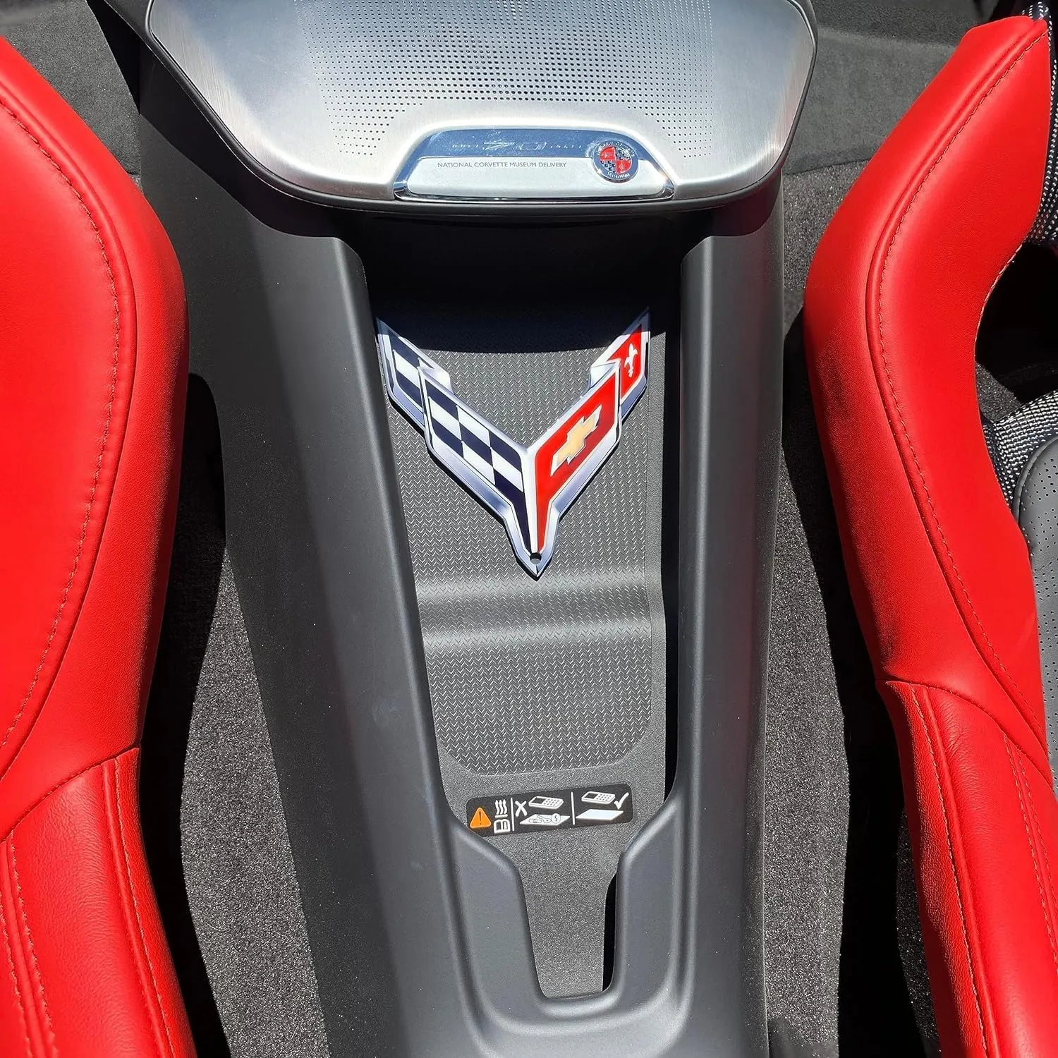 C8 Corvette Waterfall Wireless Phone Charging Bay Crossed Flag Emblem Decal - 4.5" x 4.5" Logo USA Made for 2020-2025 Corvettes (Chrome)