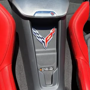 C8 Corvette Waterfall Wireless Phone Charging Bay Crossed Flag Emblem Decal - 4.5" x 4.5" Logo USA Made for 2020-2025 Corvettes (Chrome)