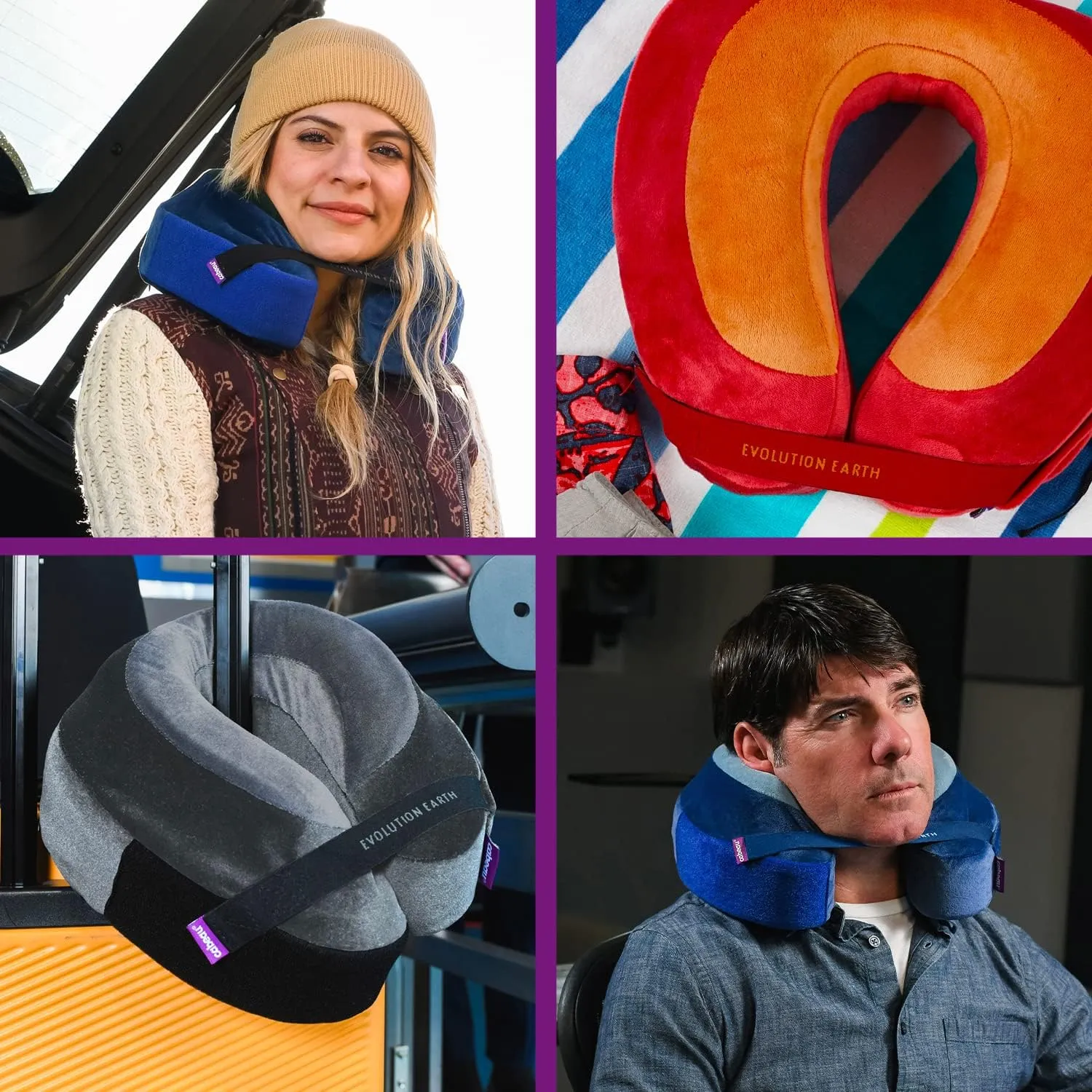 Cabeau Best Neck Pillow for Travel – Evolution Earth – 360° Head, Neck and Chin Support for Sleeping – Sustainable Memory Foam (Fire)