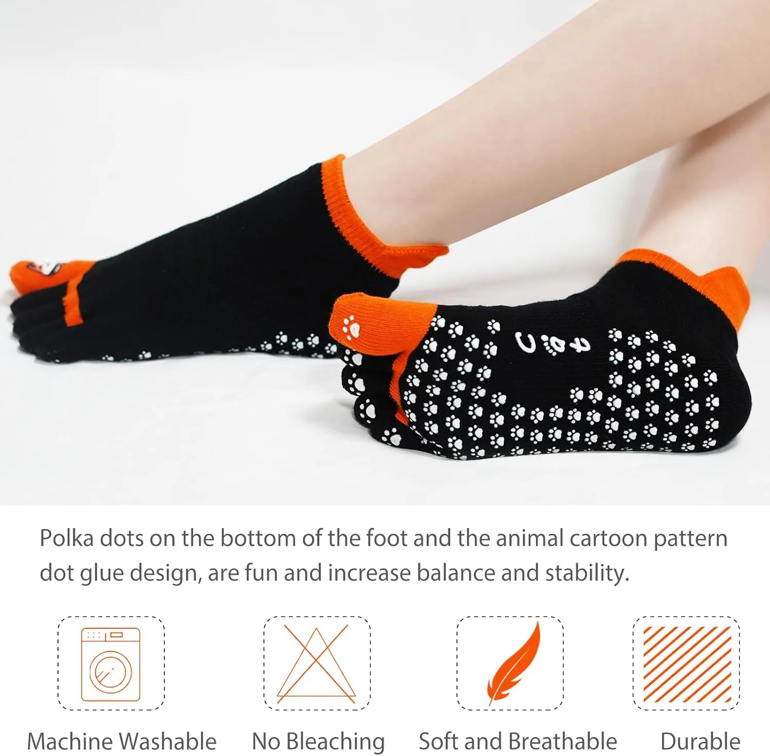 CaiDieNu Yoga Socks for Women, Non Slip Full Toe Socks with Grips for Pilates Barre Dance Ballet Hospital, 3 Pairs