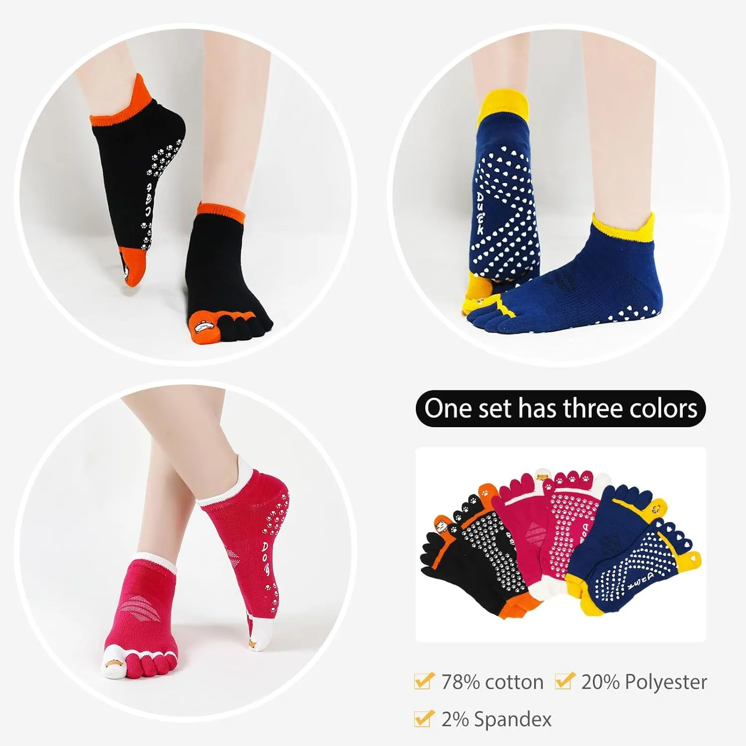 CaiDieNu Yoga Socks for Women, Non Slip Full Toe Socks with Grips for Pilates Barre Dance Ballet Hospital, 3 Pairs