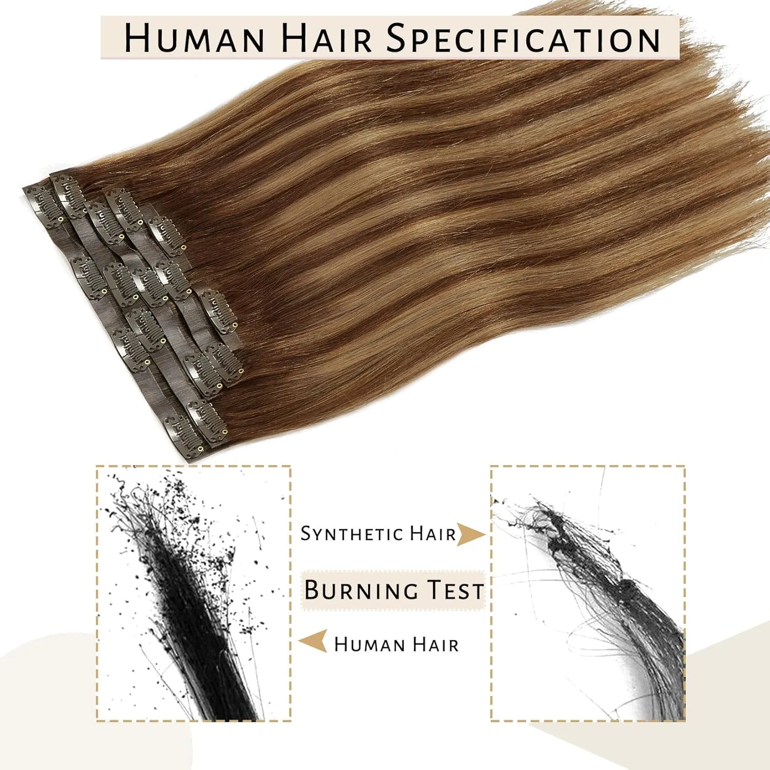 Caliee Brown Clip in Hair Extensions Real Human Hair Invisible PU Weft Clip in Hair Extensions R4-4/27 Highlighted Chocolate Brown to Caramel Blonde Natural Remy Human Hair Extensions 18Inch 7Pcs 110G