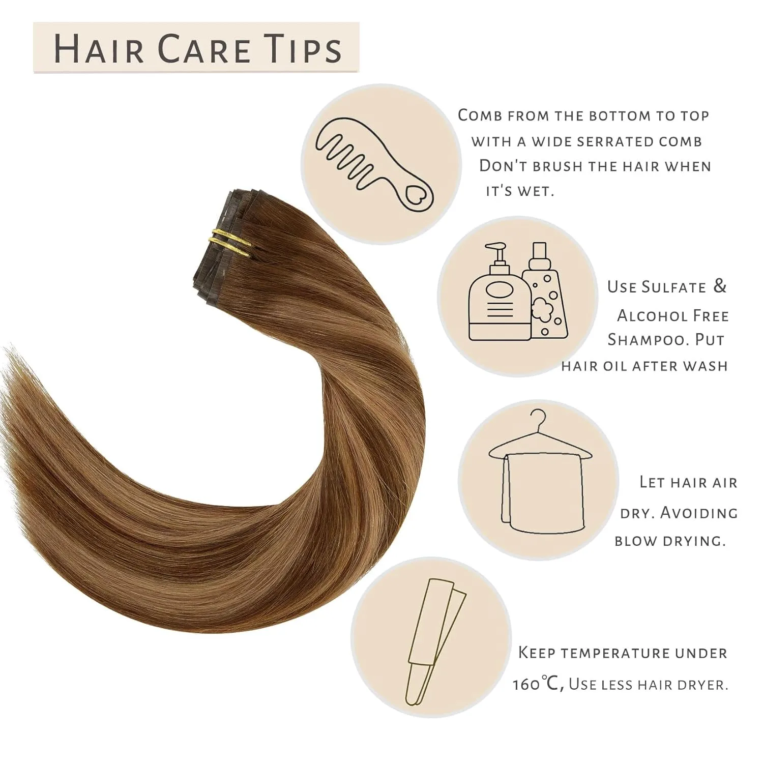 Caliee Brown Clip in Hair Extensions Real Human Hair Invisible PU Weft Clip in Hair Extensions R4-4/27 Highlighted Chocolate Brown to Caramel Blonde Natural Remy Human Hair Extensions 18Inch 7Pcs 110G