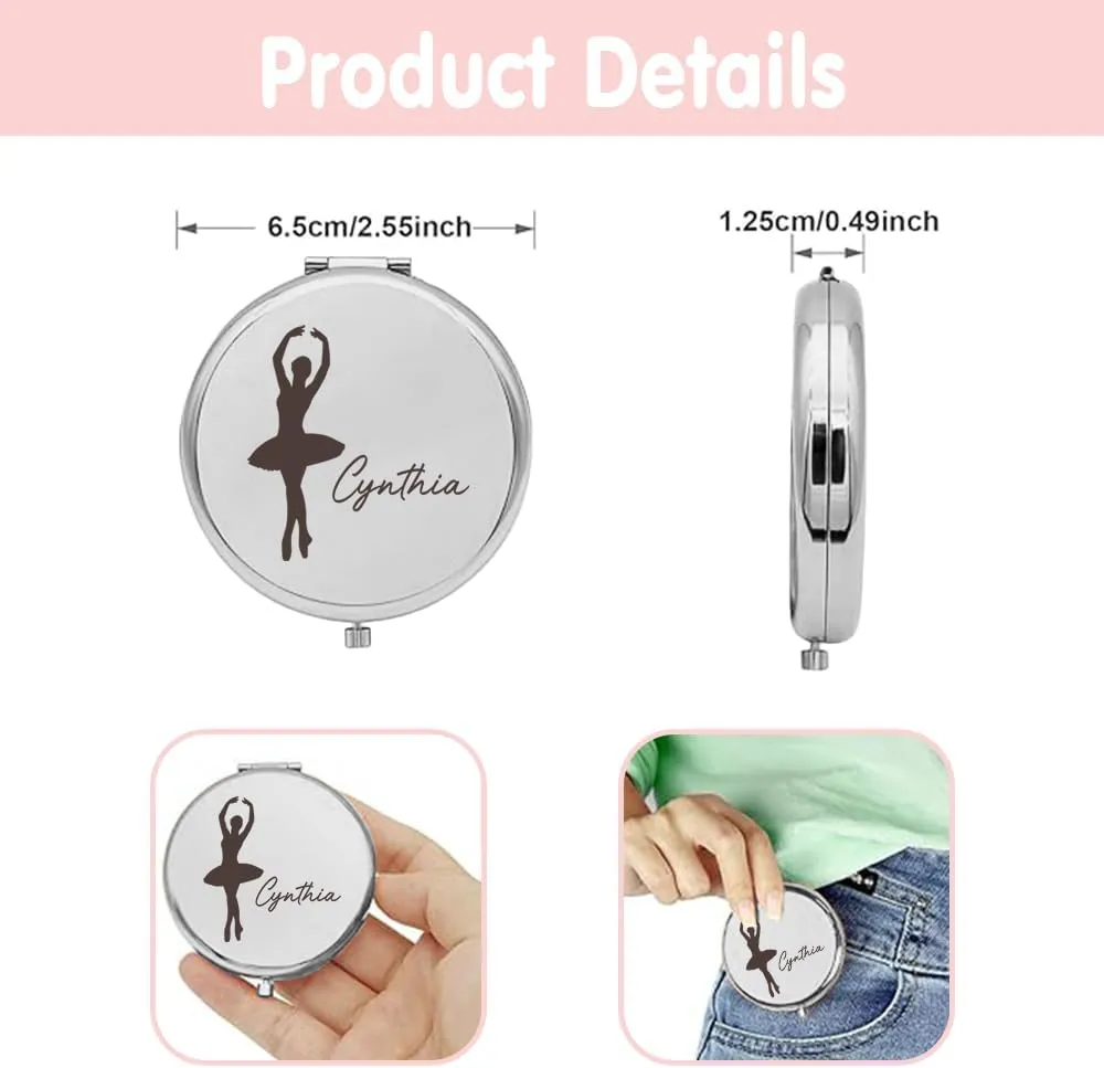 callie Personalized Ballet Compact Mirror for Purses, Custom Small Folded Pocket Travel Makeup Mirror with Name, Birthday Gifts for Dancers Women Girls, 1 Pack