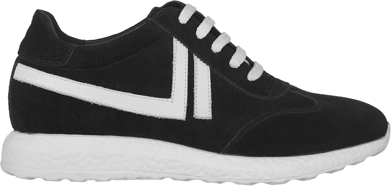 CALTO Men's Invisible Height Increasing Elevator Shoes - Black Suede Lace-up Casual Fashion Sneakers - 2.8 Inches Taller - S2094 - Size 9 D(M) US