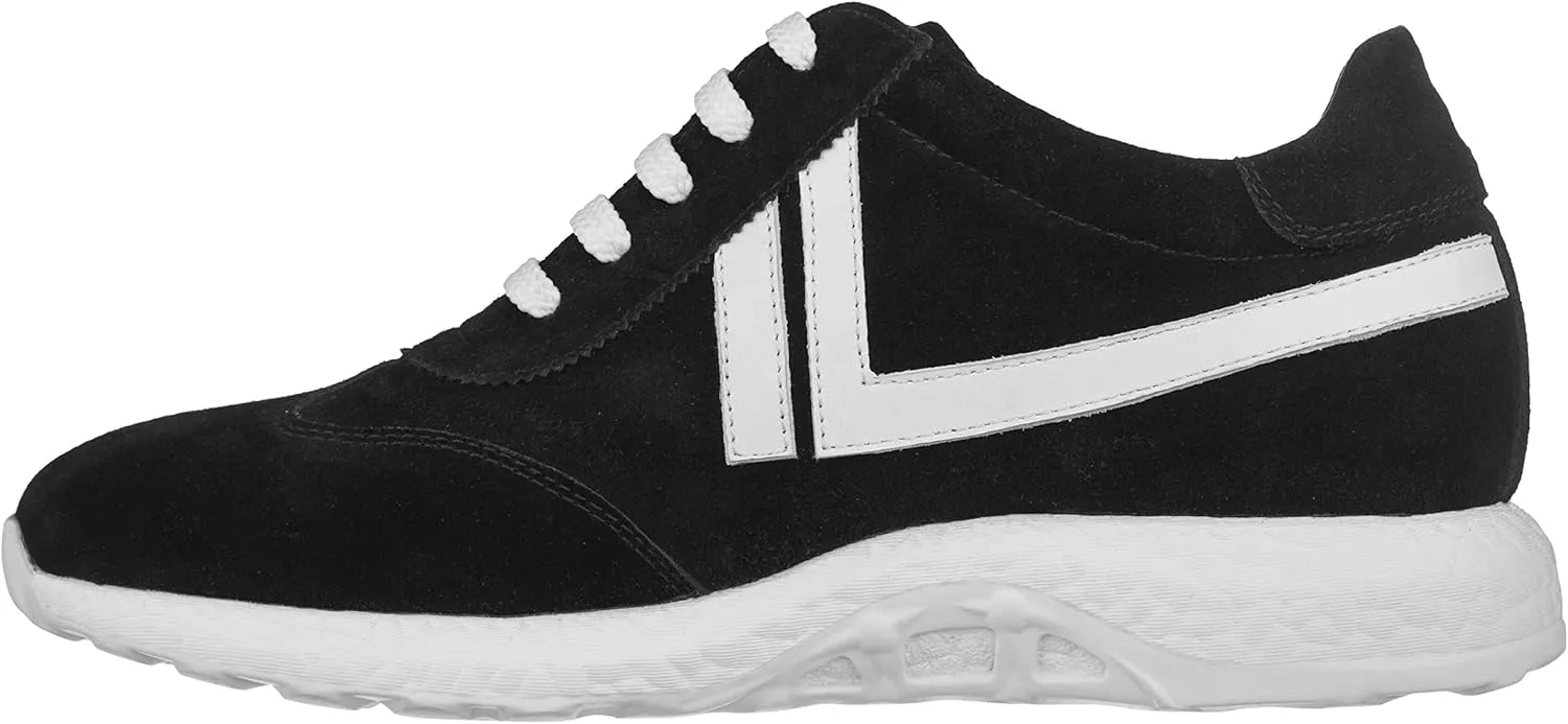 CALTO Men's Invisible Height Increasing Elevator Shoes - Black Suede Lace-up Casual Fashion Sneakers - 2.8 Inches Taller - S2094 - Size 9 D(M) US