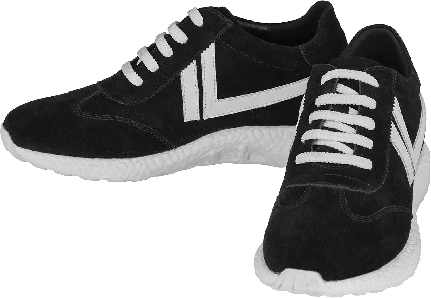 CALTO Men's Invisible Height Increasing Elevator Shoes - Black Suede Lace-up Casual Fashion Sneakers - 2.8 Inches Taller - S2094 - Size 9 D(M) US