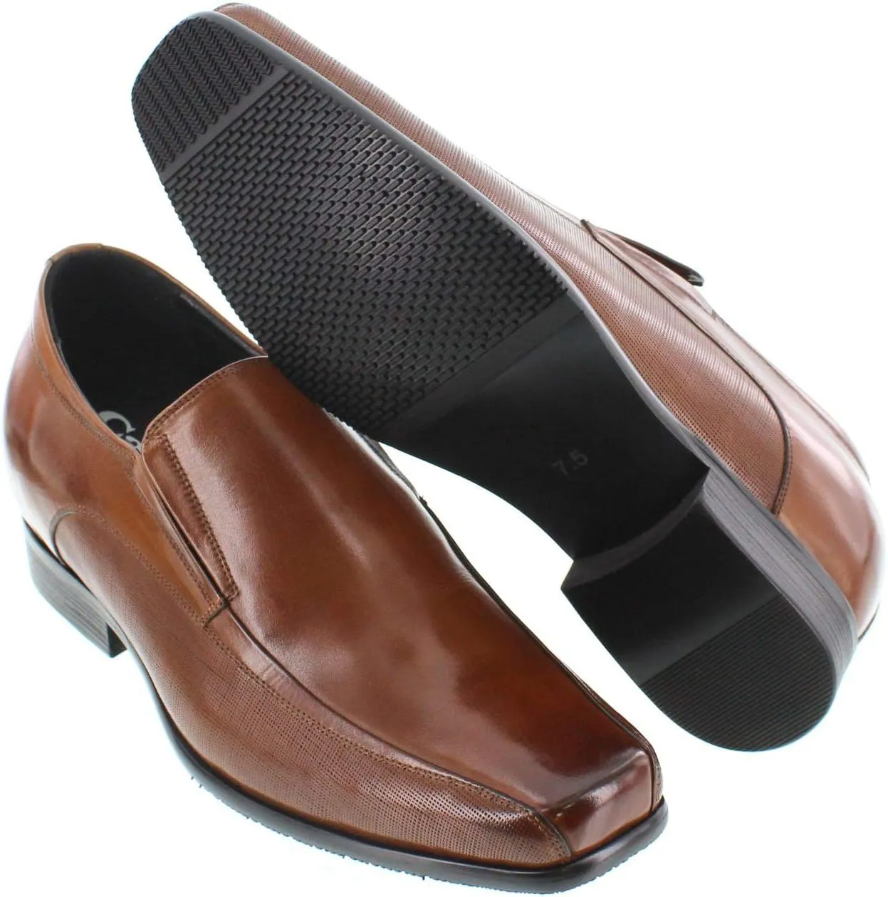 CALTO Men's Invisible Height Increasing Elevator Shoes - Copper Brown Premium Leather Slip-on Dress Loafers - 3 Inches Taller - Y3022 - Size 7 D(M) US