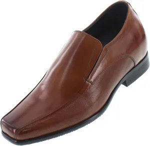 CALTO Men's Invisible Height Increasing Elevator Shoes - Copper Brown Premium Leather Slip-on Dress Loafers - 3 Inches Taller - Y3022 - Size 7 D(M) US