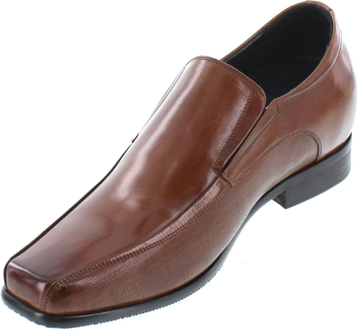 CALTO Men's Invisible Height Increasing Elevator Shoes - Copper Brown Premium Leather Slip-on Dress Loafers - 3 Inches Taller - Y3022 - Size 7 D(M) US