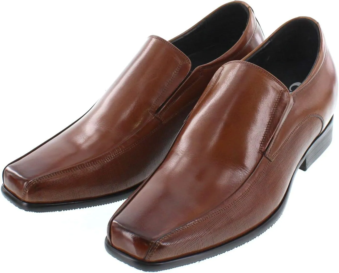 CALTO Men's Invisible Height Increasing Elevator Shoes - Copper Brown Premium Leather Slip-on Dress Loafers - 3 Inches Taller - Y3022 - Size 7 D(M) US
