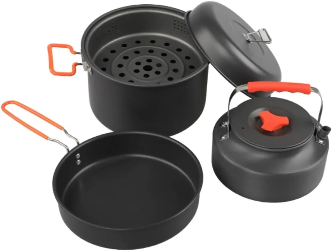 Camping Cookware, Outdoor Double Ear Portable Camping Cookware Set Camping Pot Picnic Cookware Portable Stove