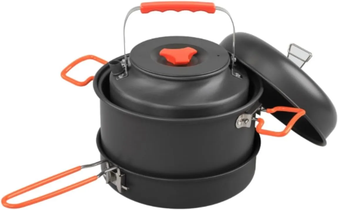 Camping Cookware, Outdoor Double Ear Portable Camping Cookware Set Camping Pot Picnic Cookware Portable Stove