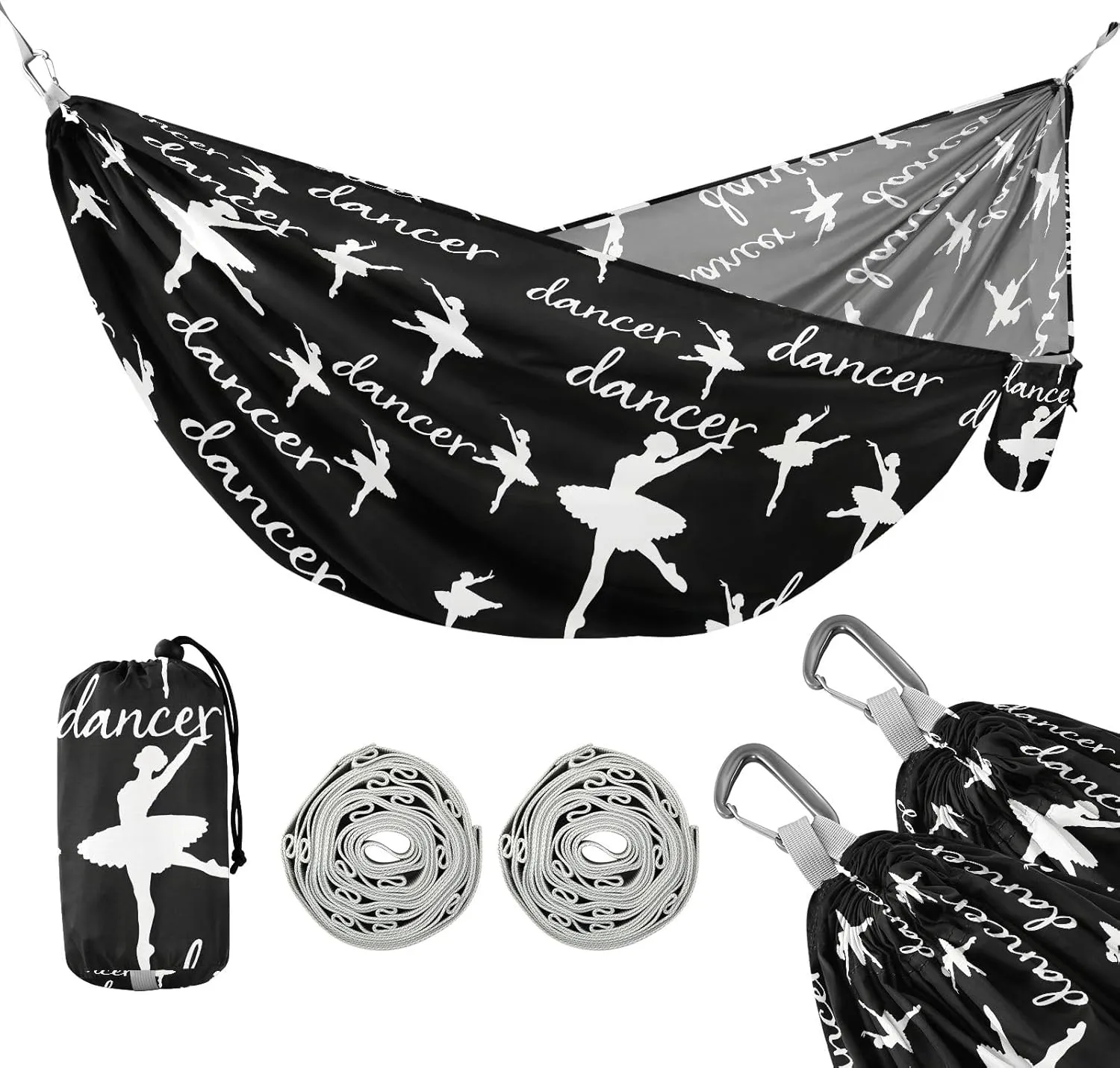 Camping Hammock Outdoor Hammocks for Outside Ballet Dancer Black Beach Trees Portable Lightweight with Pockets Tree Straps Indoor Small