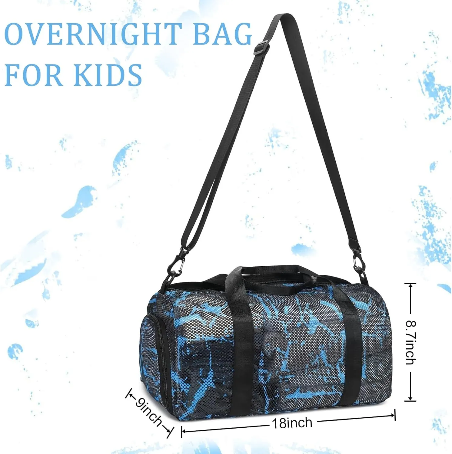 CAMTOP Duffle Bag for Travel Kids Small Overnight Weekender Sleepover Mesh bag Carry On Dance Sport Bag with Shoe Compartment & Wet pocket for Swim Beach Camp Travel (Graffiti Blue)