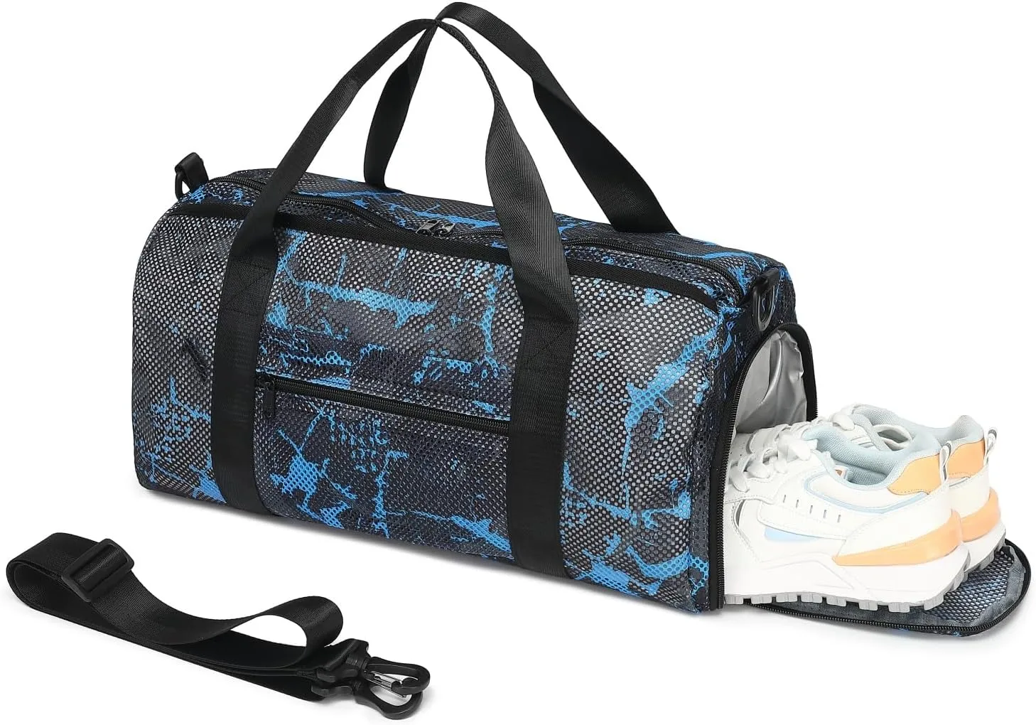 CAMTOP Duffle Bag for Travel Kids Small Overnight Weekender Sleepover Mesh bag Carry On Dance Sport Bag with Shoe Compartment & Wet pocket for Swim Beach Camp Travel (Graffiti Blue)