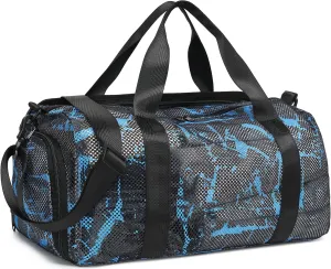 CAMTOP Duffle Bag for Travel Kids Small Overnight Weekender Sleepover Mesh bag Carry On Dance Sport Bag with Shoe Compartment & Wet pocket for Swim Beach Camp Travel (Graffiti Blue)