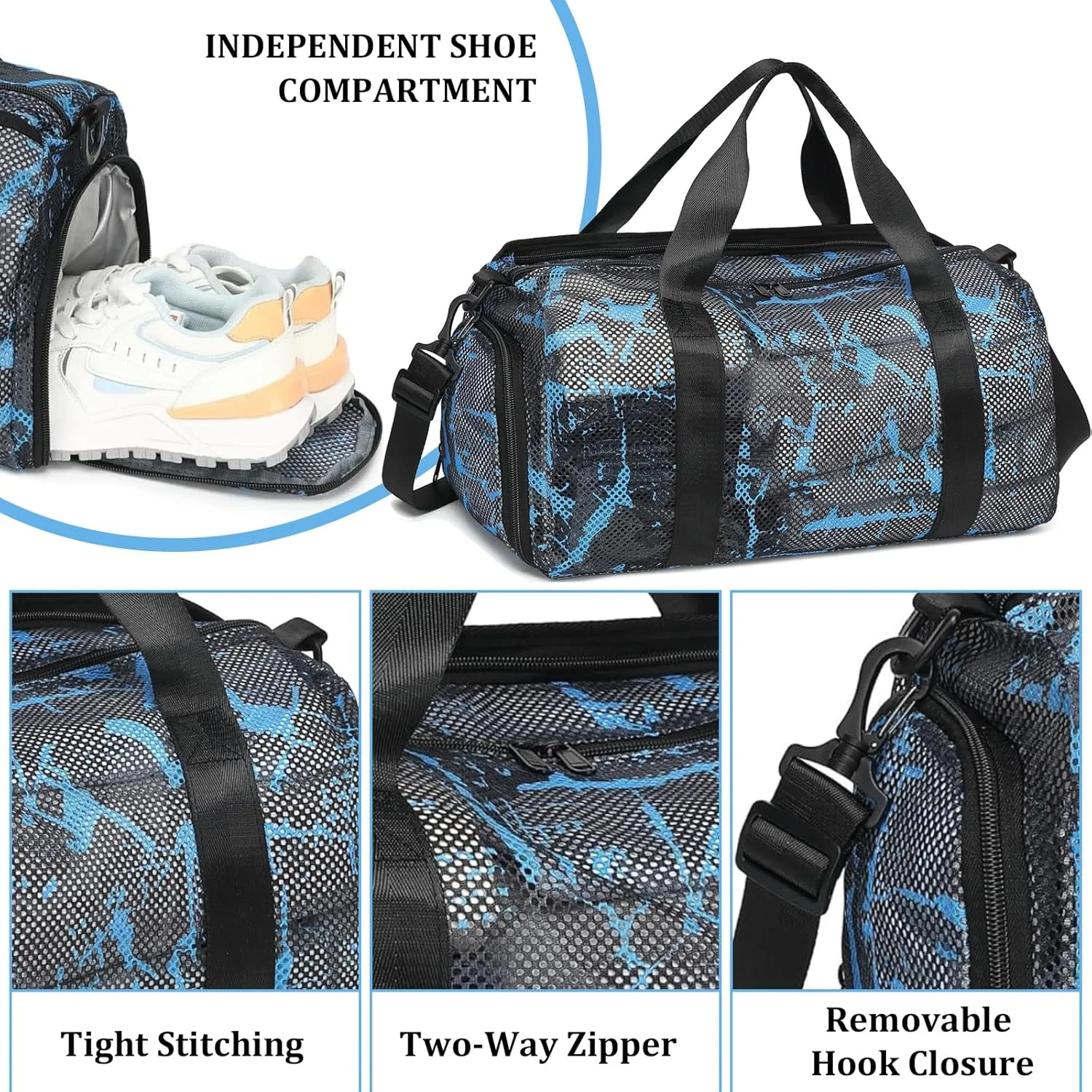 CAMTOP Duffle Bag for Travel Kids Small Overnight Weekender Sleepover Mesh bag Carry On Dance Sport Bag with Shoe Compartment & Wet pocket for Swim Beach Camp Travel (Graffiti Blue)