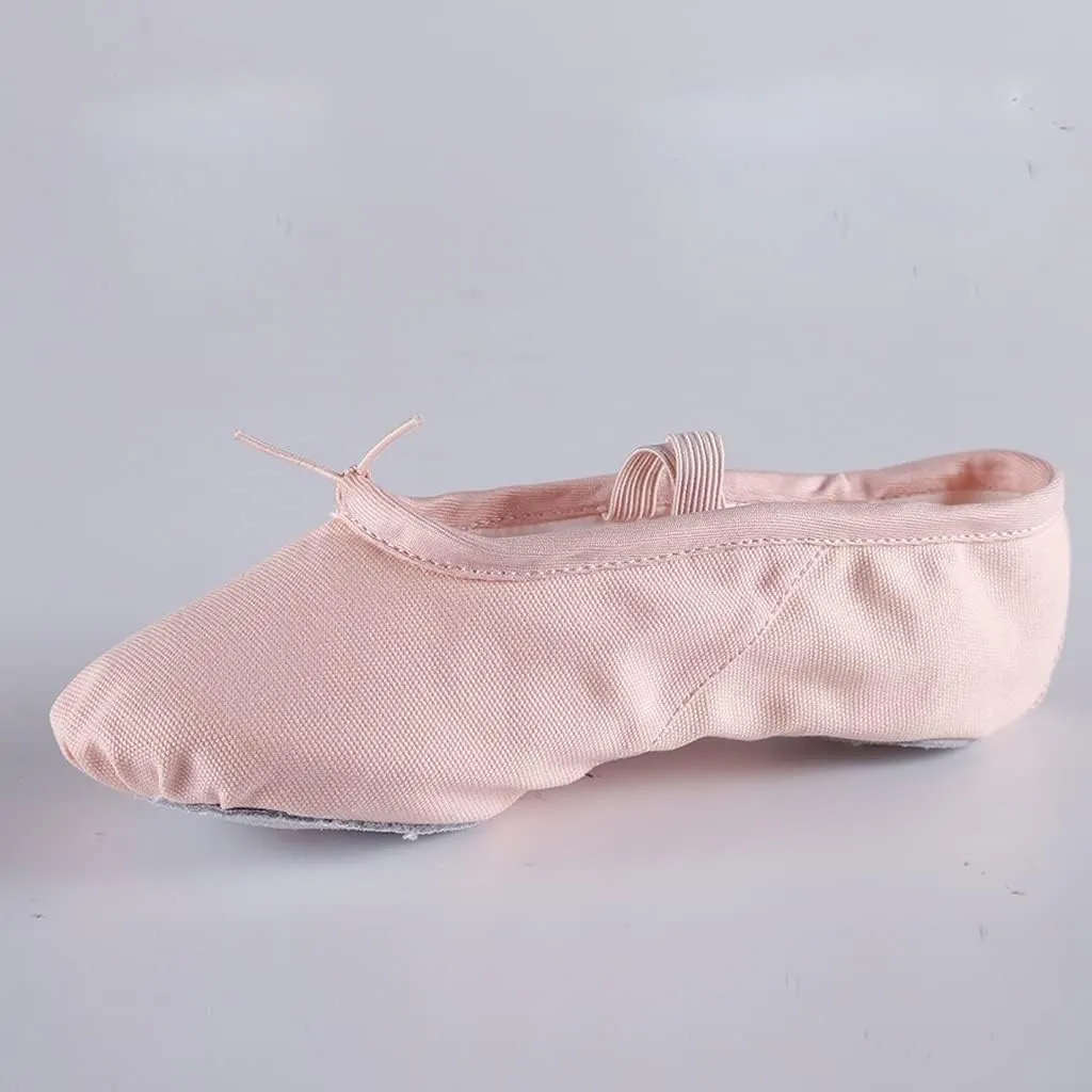 Canvas Ballet Flats Soft Balleria Dance Shoe for Women Split Cow Leather Outsoles Gym Yoga Sport Shoes Girls Toe(25)