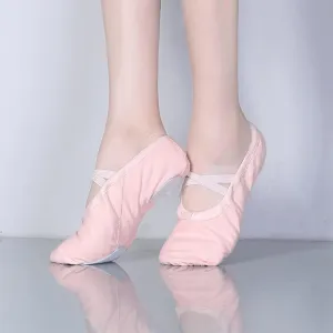 Canvas Ballet Flats Soft Balleria Dance Shoe for Women Split Cow Leather Outsoles Gym Yoga Sport Shoes Girls Toe(25)