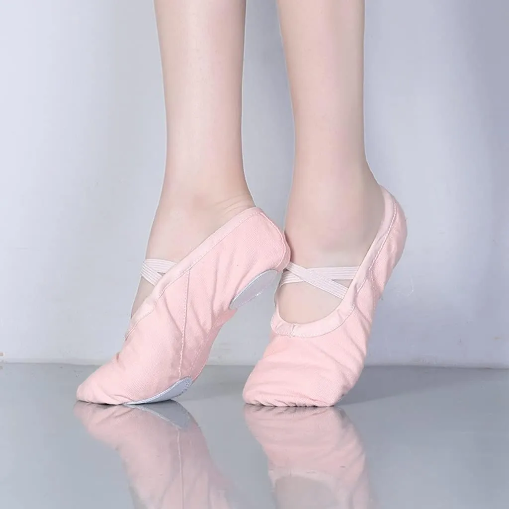 Canvas Ballet Flats Soft Balleria Dance Shoe for Women Split Cow Leather Outsoles Gym Yoga Sport Shoes Girls Toe(25)