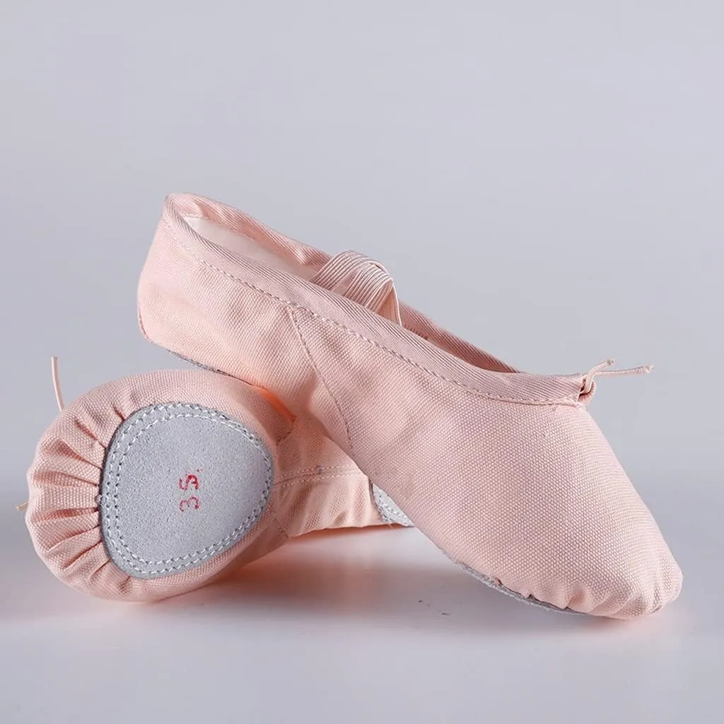 Canvas Ballet Flats Soft Balleria Dance Shoe for Women Split Cow Leather Outsoles Gym Yoga Sport Shoes Girls Toe(25)