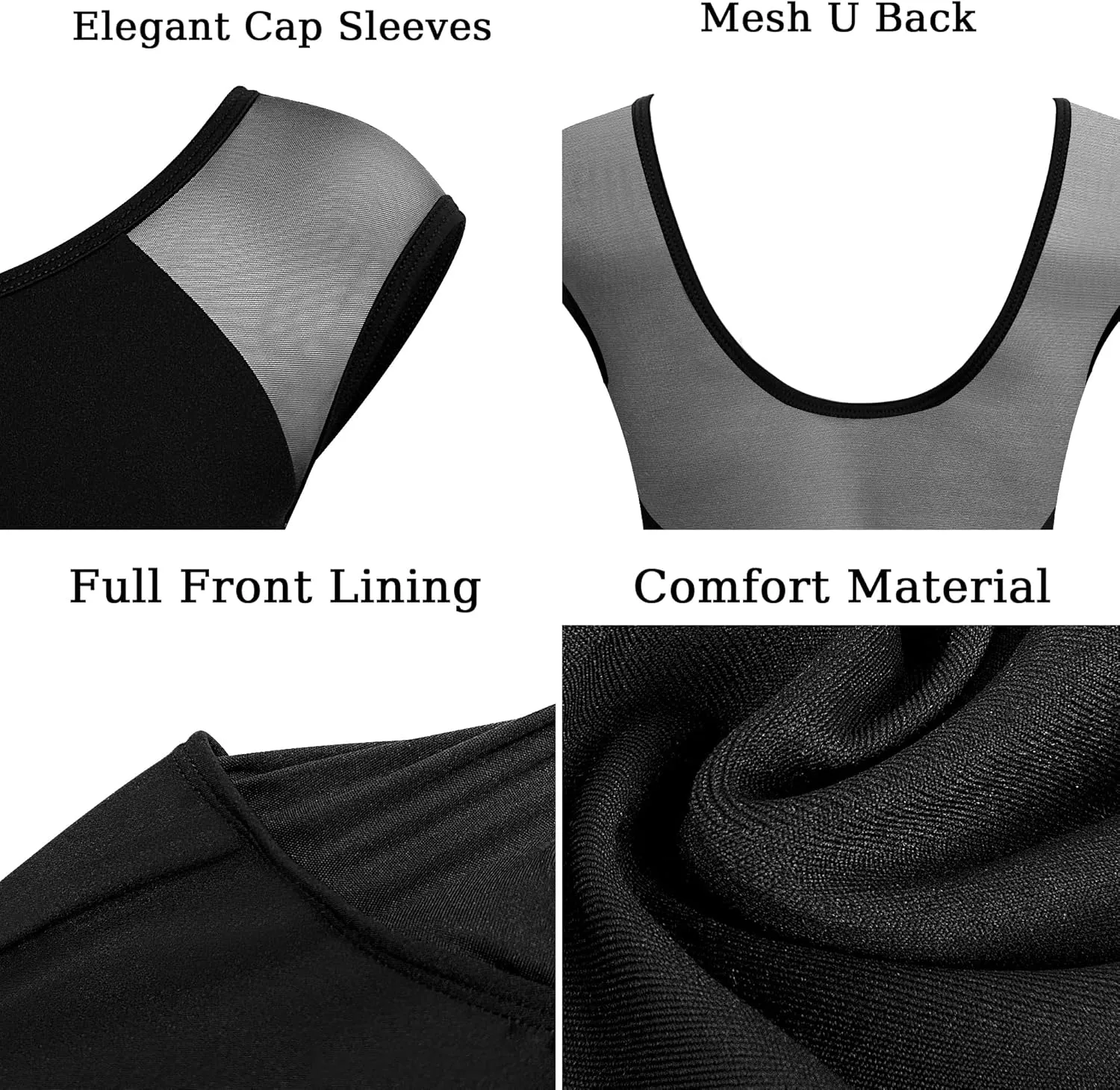Cap Sleeve Ballet Leotards for Girls Dance Leotard, Hollow Mesh Scoop Back, Full Front Lining