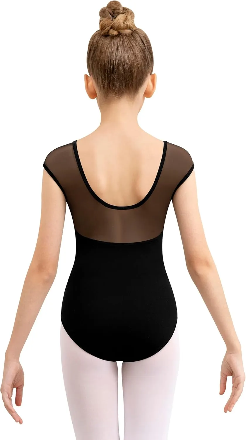Cap Sleeve Ballet Leotards for Girls Dance Leotard, Hollow Mesh Scoop Back, Full Front Lining