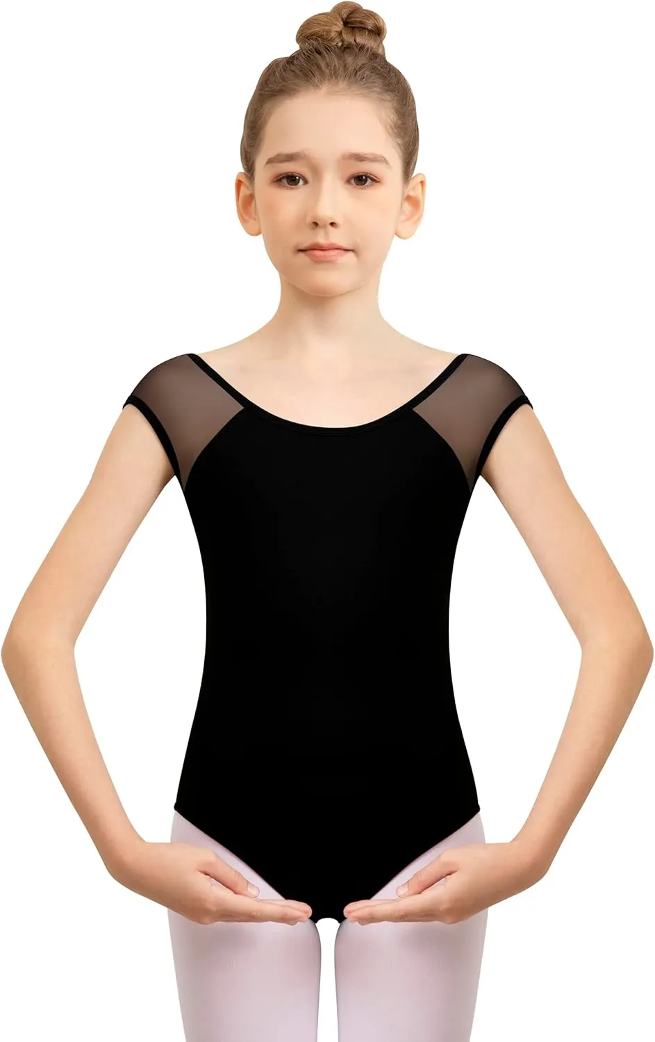 Cap Sleeve Ballet Leotards for Girls Dance Leotard, Hollow Mesh Scoop Back, Full Front Lining