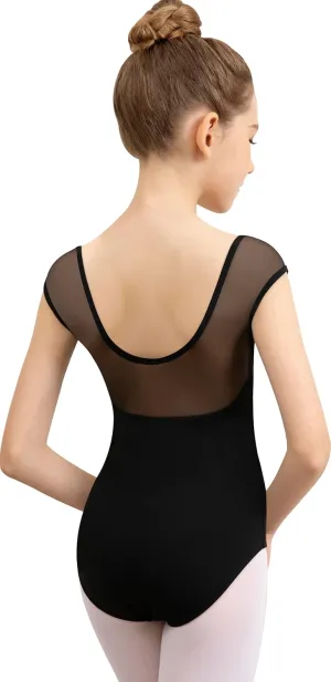 Cap Sleeve Ballet Leotards for Girls Dance Leotard, Hollow Mesh Scoop Back, Full Front Lining