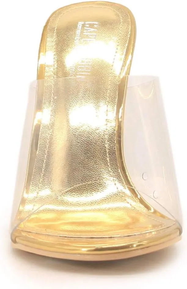 Cape Robbin Open Toe Clear Transparent Lucite Wedge Heel Mules Pump Sandals