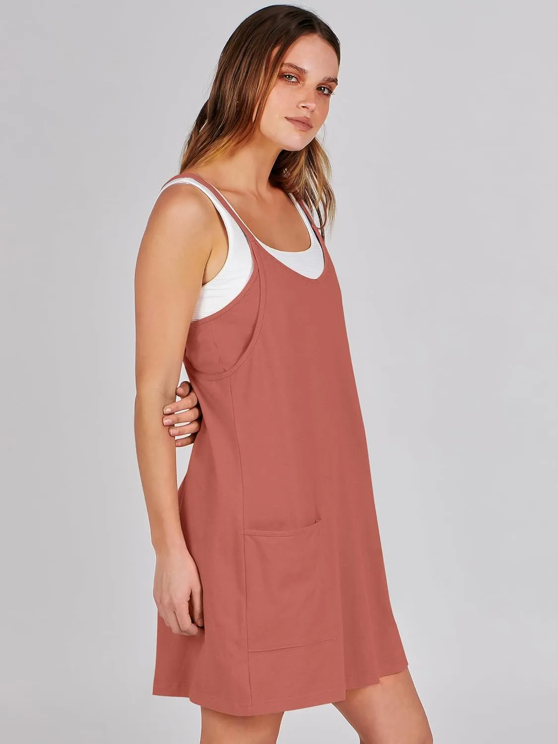 Caracilia Womens Summer Mini Dress 2025 Casual Sleeveless Built in Shapewear Sundress Trendy Short Tennis Athletic Outfits
