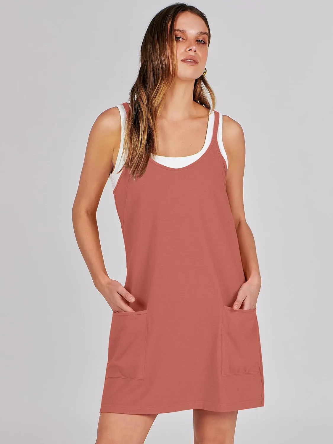 Caracilia Womens Summer Mini Dress 2025 Casual Sleeveless Built in Shapewear Sundress Trendy Short Tennis Athletic Outfits