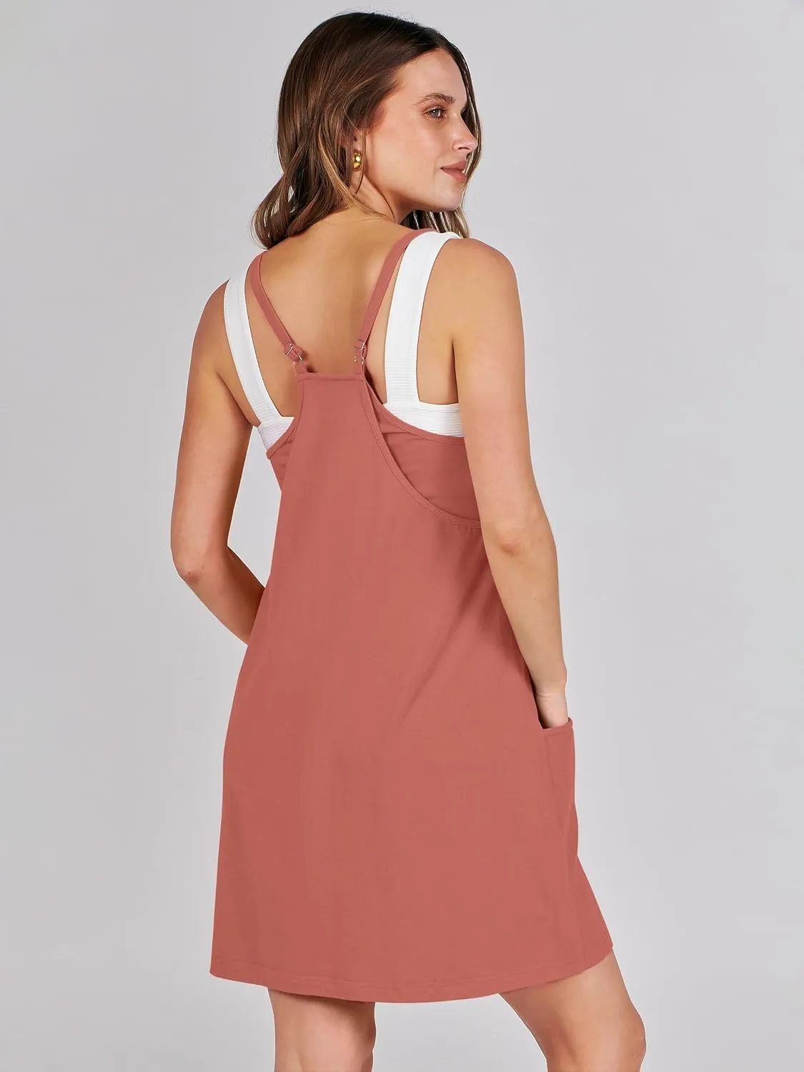 Caracilia Womens Summer Mini Dress 2025 Casual Sleeveless Built in Shapewear Sundress Trendy Short Tennis Athletic Outfits