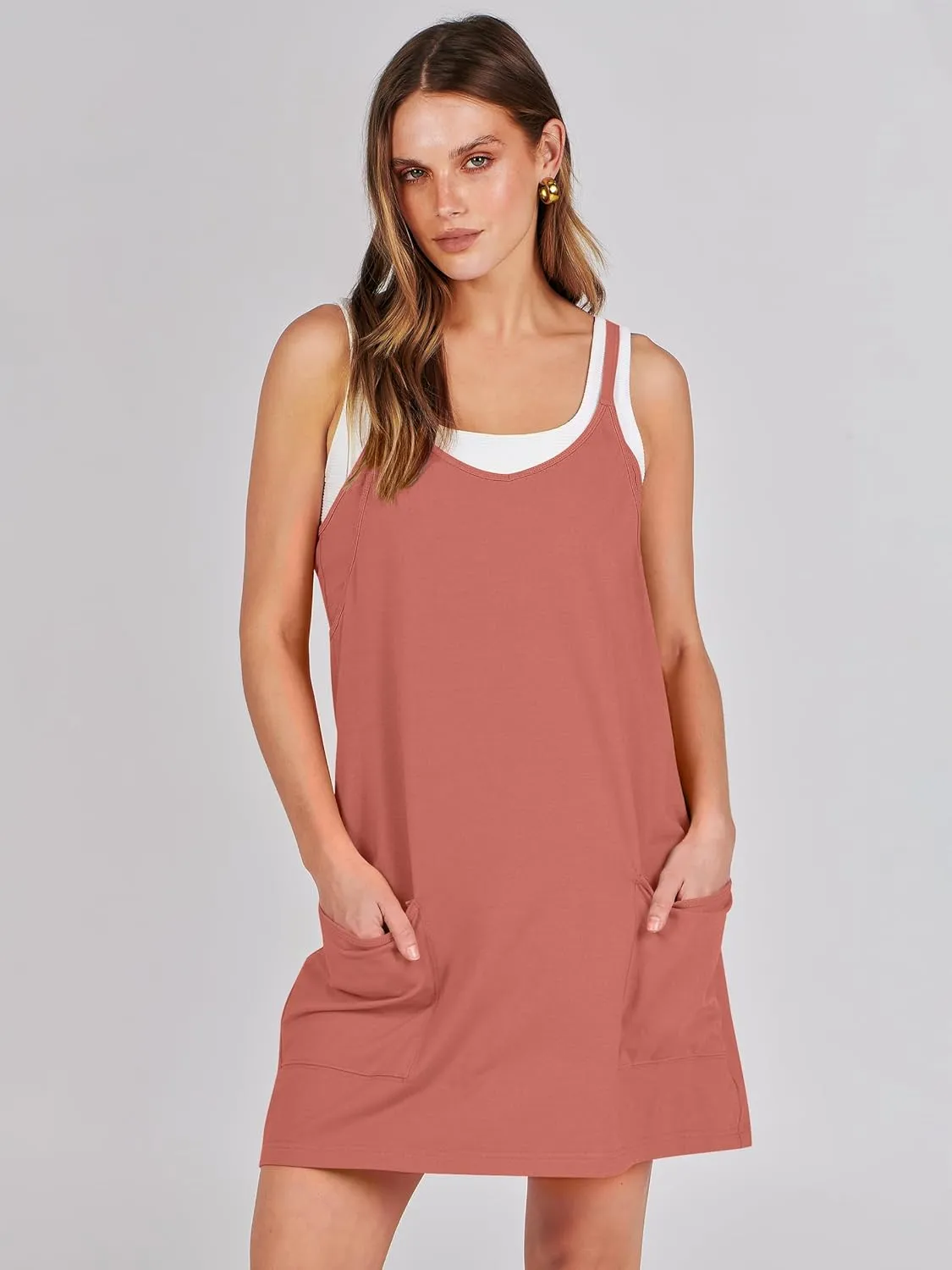 Caracilia Womens Summer Mini Dress 2025 Casual Sleeveless Built in Shapewear Sundress Trendy Short Tennis Athletic Outfits