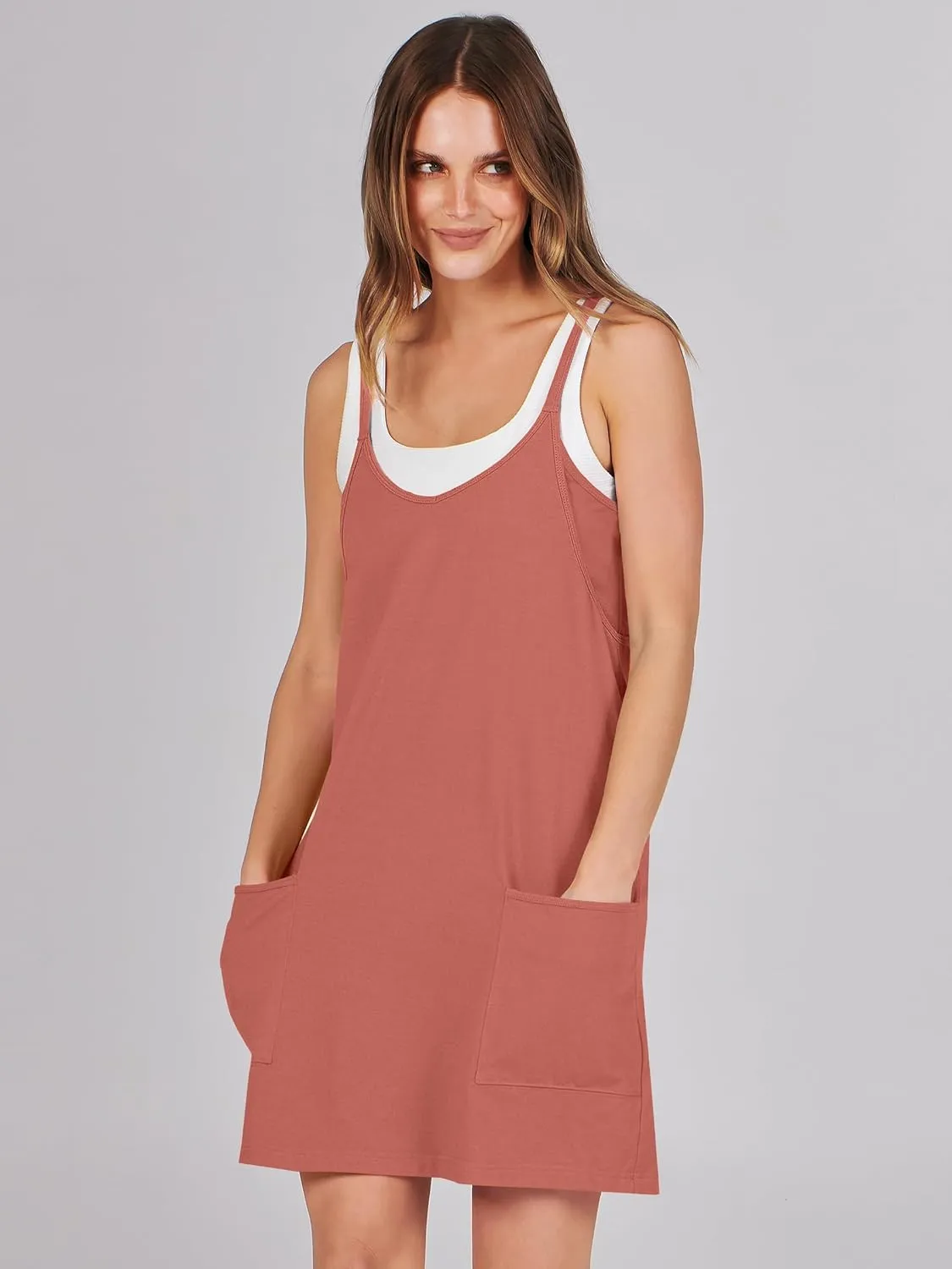 Caracilia Womens Summer Mini Dress 2025 Casual Sleeveless Built in Shapewear Sundress Trendy Short Tennis Athletic Outfits