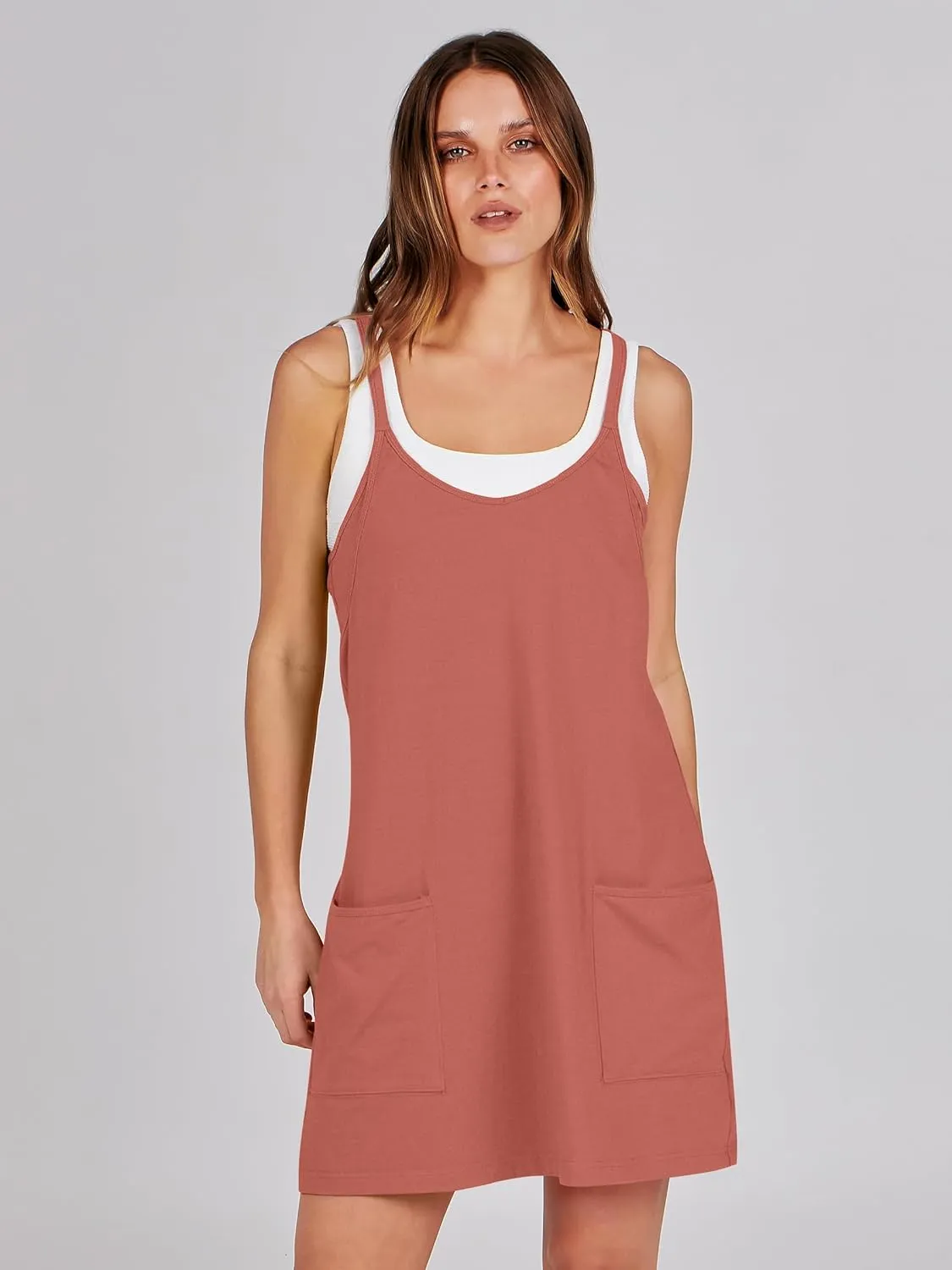 Caracilia Womens Summer Mini Dress 2025 Casual Sleeveless Built in Shapewear Sundress Trendy Short Tennis Athletic Outfits