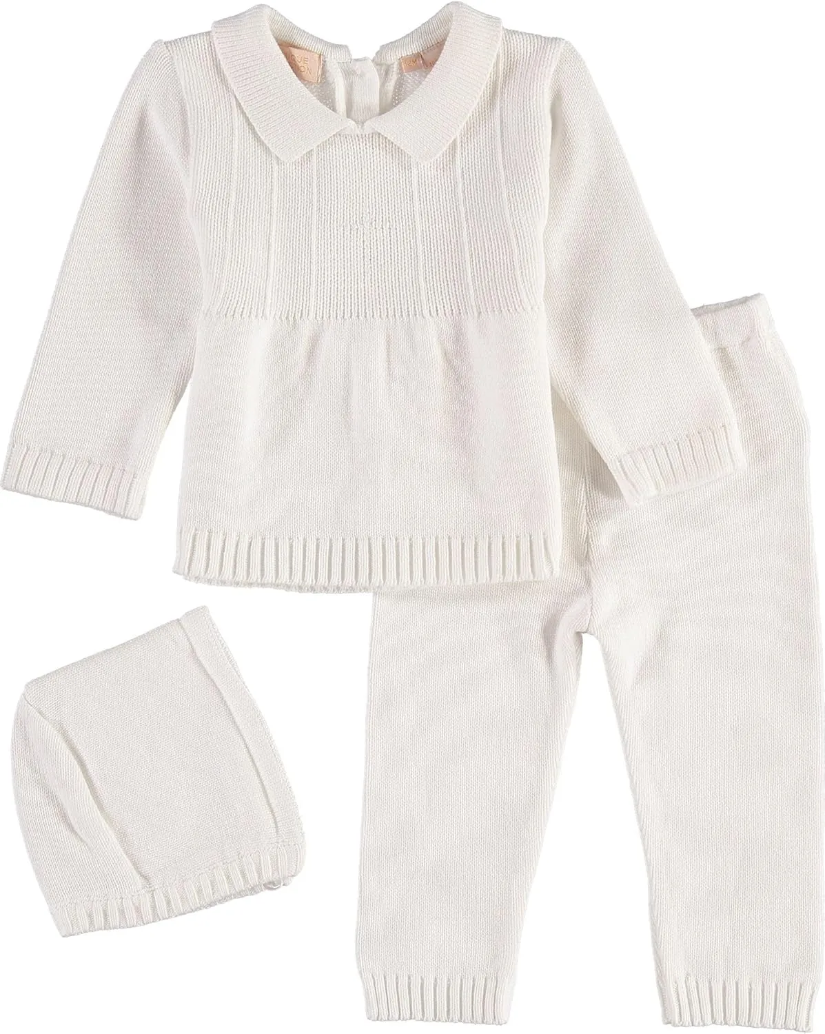 Carriage Boutique White Knitted Baptism Outfits for Boys - 2 Piece Baby Boy Baptism Outfit - Christening Outfits-Cross Detail