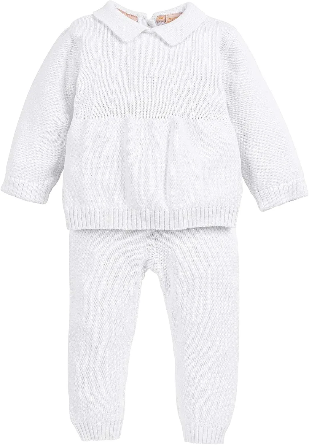 Carriage Boutique White Knitted Baptism Outfits for Boys - 2 Piece Baby Boy Baptism Outfit - Christening Outfits-Cross Detail