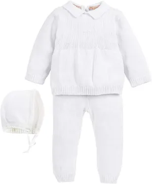 Carriage Boutique White Knitted Baptism Outfits for Boys - 2 Piece Baby Boy Baptism Outfit - Christening Outfits-Cross Detail
