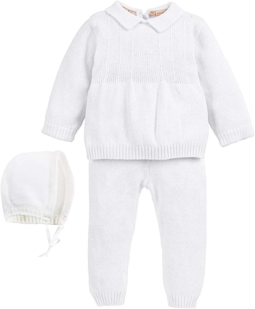 Carriage Boutique White Knitted Baptism Outfits for Boys - 2 Piece Baby Boy Baptism Outfit - Christening Outfits-Cross Detail