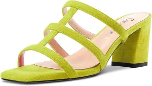 Castamere Chunky Block Mid Heel Open Toe Slip-on Gladiator Sandals Casual Cute Dress 2.6 Inches Heels