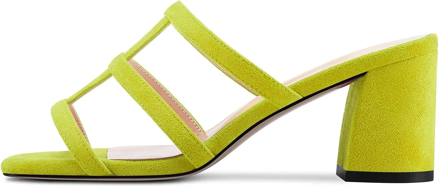Castamere Chunky Block Mid Heel Open Toe Slip-on Gladiator Sandals Casual Cute Dress 2.6 Inches Heels