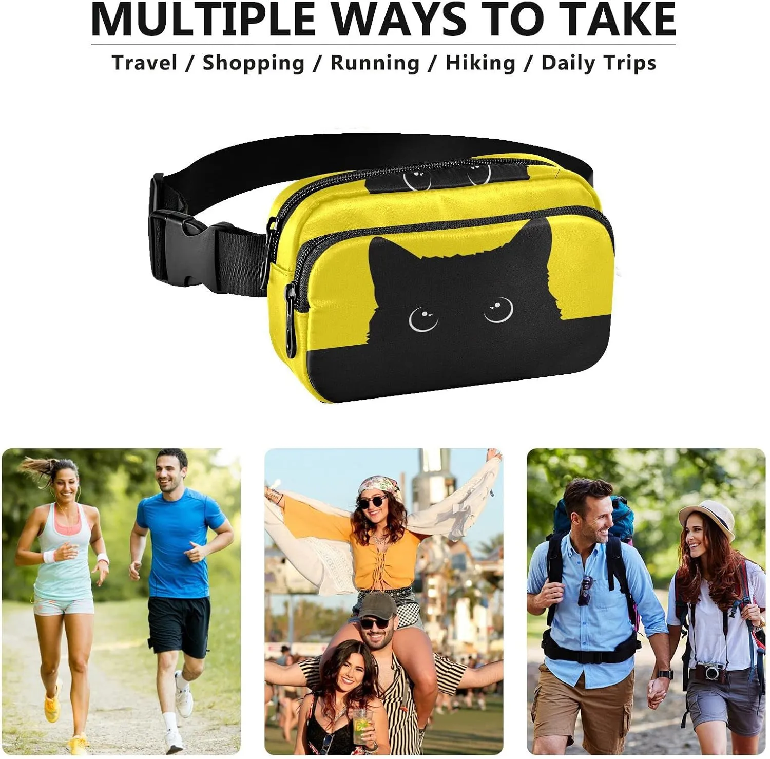 Cat Belt Bag for Women Fanny Pack Lightweight Waist Bags Waterproof for Travel Walking Running Hiking Cycling