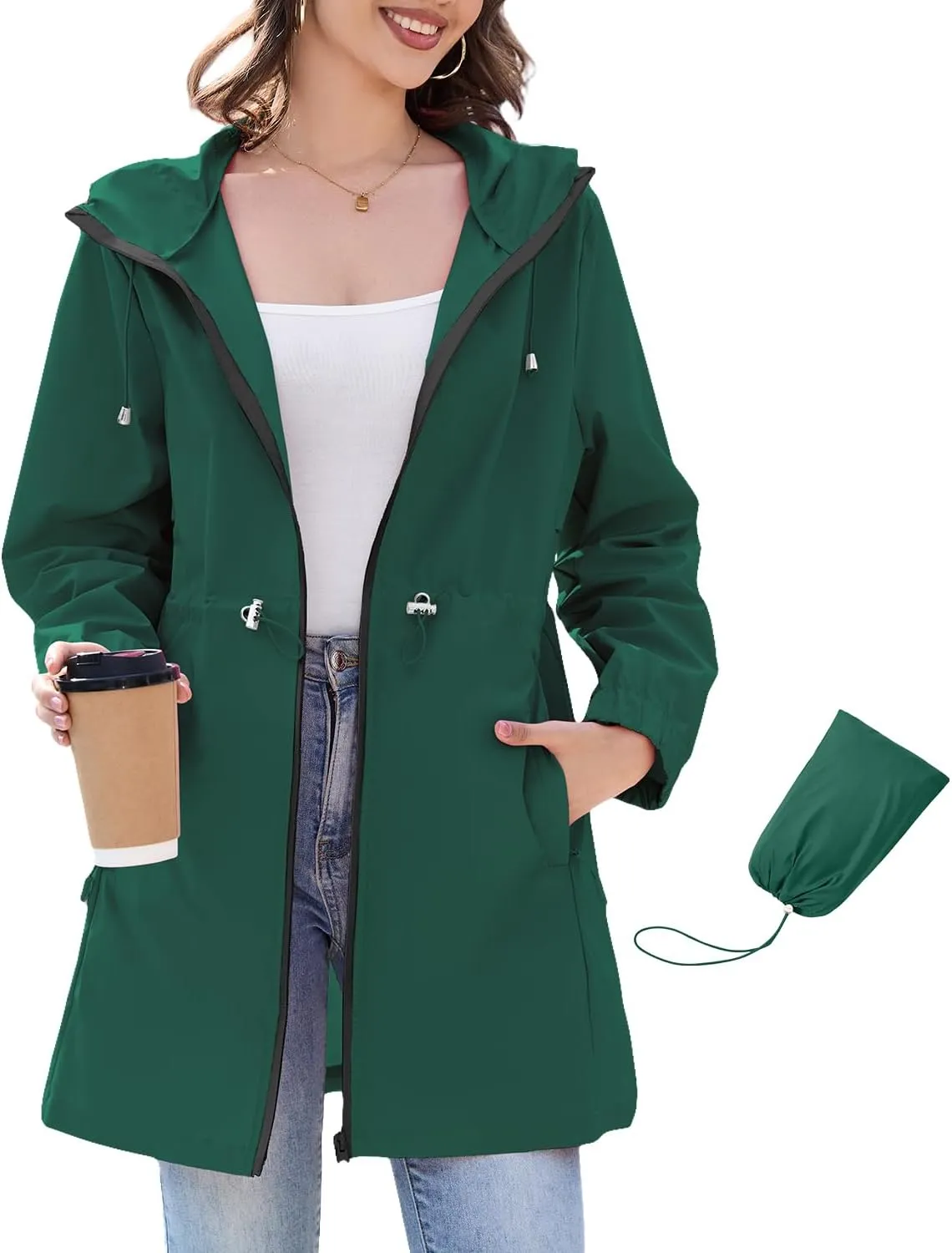 Century Star Womens Rain Jacket Lightweight Packable Waterproof Raincoats for Women with Hood Long Rain Coat Windbreaker