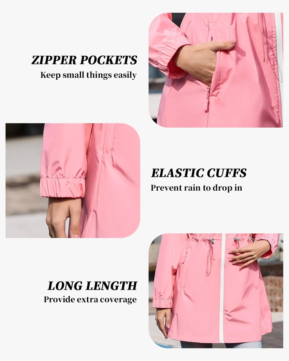 Century Star Womens Rain Jacket Lightweight Packable Waterproof Raincoats for Women with Hood Long Rain Coat Windbreaker
