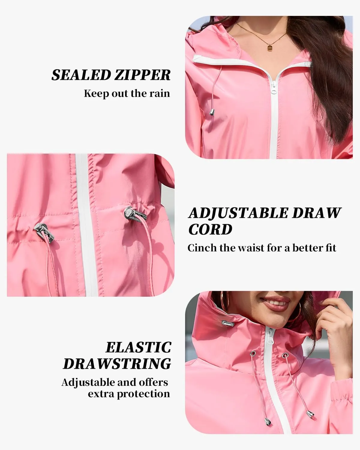 Century Star Womens Rain Jacket Lightweight Packable Waterproof Raincoats for Women with Hood Long Rain Coat Windbreaker